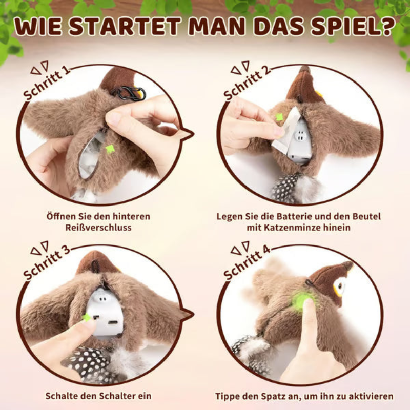 🔥🐾Flappendes Vogel-Katzenspielzeug – USB-aufladbarer und bewegungsaktivierter zwitschernder Vogel